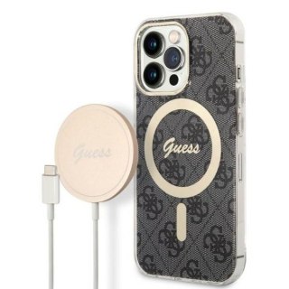 Guess zestaw nakładka + ładowarka do iPhone 13 Pro 6,1" GUBPP13LH4EACSK czarna hard case 4G Print MagSafe