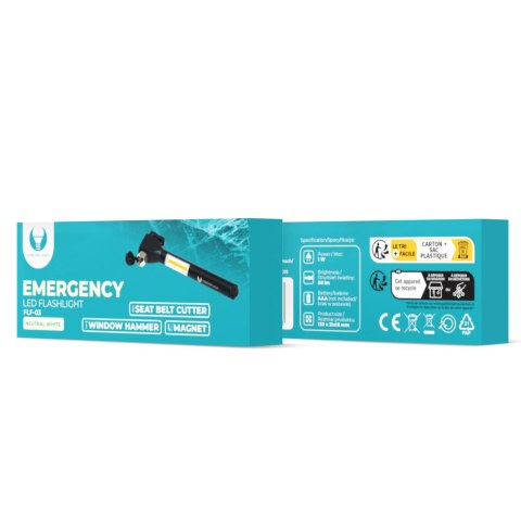 Latarka ręczna LED EMERGENCY z magnesem i młotkiem 2xAAA COB FLF-03 Forever Light