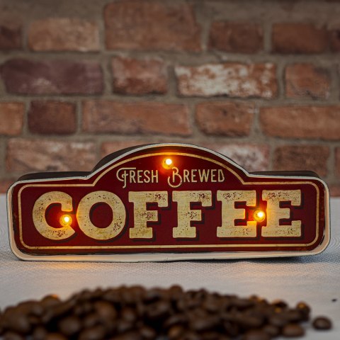 Znak Metalowy RETRO LED Fresh Brewed Coffee Forever Light