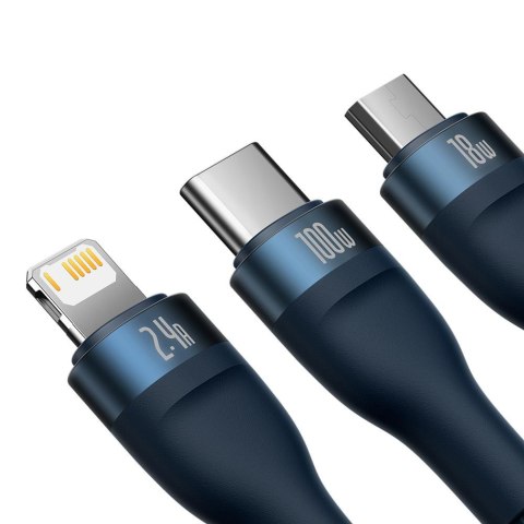Baseus kabel 3w1 Flash II USB - micro USB + Lightning + USB-C 1,2m 3,5A niebieski 66W