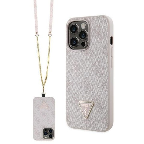 Guess nakładka do iPhone 13 Pro Max 6,7" GUHCP13XP4TDSCPP różowa HC PU Leather Metal Logo Strass Crossbody