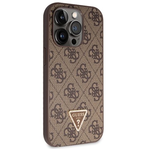 Guess nakładka do iPhone 14 Pro 6,1" GUHCP14LP4TDSCPW brązowa HC PU Leather Metal Logo Strass Crossbody