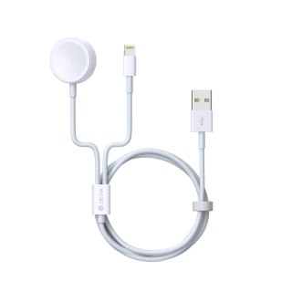 Devia kabel 2w1 Smart EA199 USB - Lightning biały z ładowarką indukcyjną magnetyczną do Apple Watch