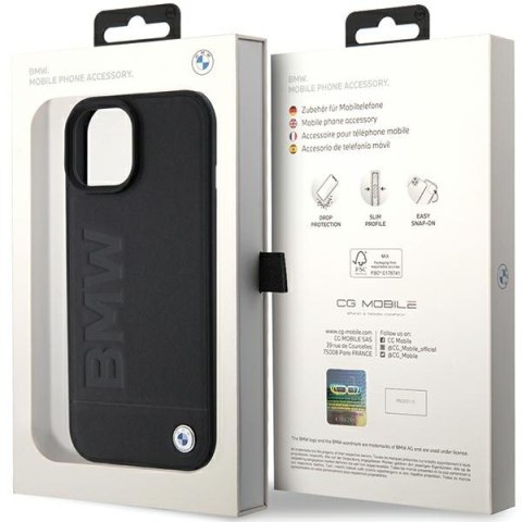 BMW nakładka do iPhone 15 Plus 6,7" BMHMP15MSLLBK czarna HC Magsafe Leather Hot Stamp