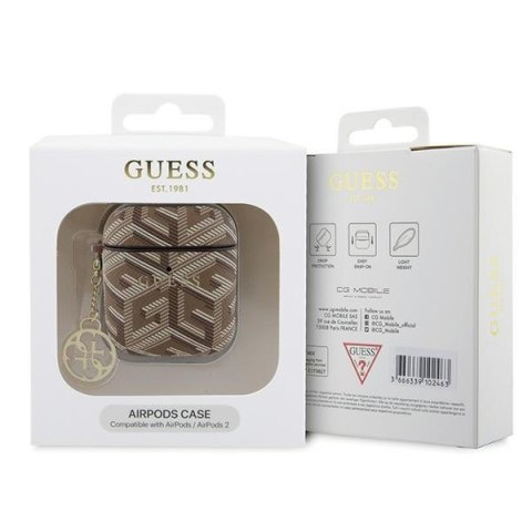Guess etui do AirPods 1 / 2 GUA2PGCE4CW brązowe Gcube Classic Gold Logo W/Charm