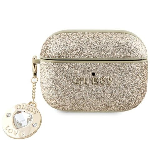 Guess etui do AirPods Pro 2 GUAP2PGEHCDD złote Fixed Glitter W/ Heart Diamond Charm Light