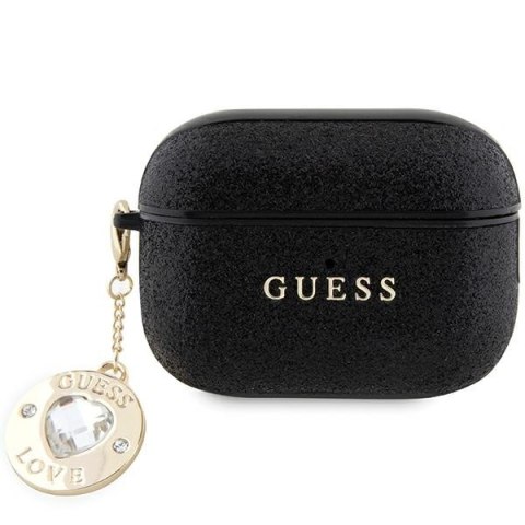 Guess etui do AirPods Pro 2 GUAP2PGEHCDK czarne Fixed Glitter W/ Heart Diamond Charm