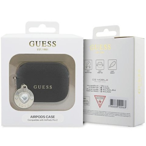 Guess etui do AirPods Pro 2 GUAP2PGEHCDK czarne Fixed Glitter W/ Heart Diamond Charm