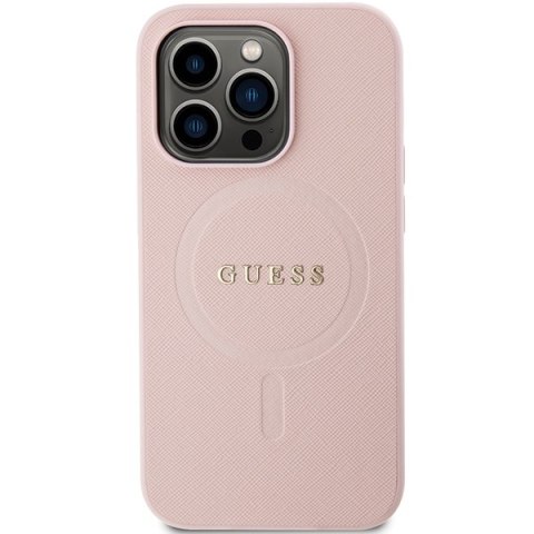 Guess nakładka do iPhone 14 Pro 6,1" GUHMP14LPSAHMCP różowa Saffiano Magsafe