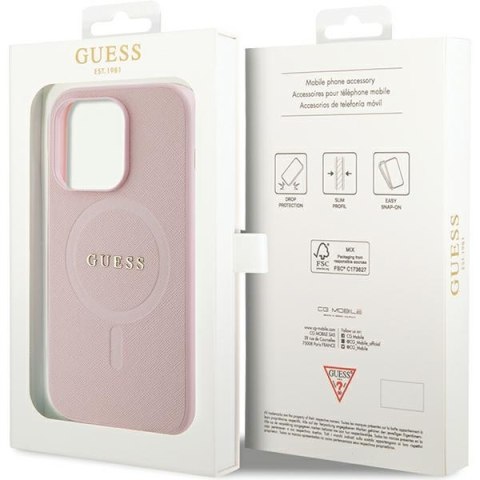 Guess nakładka do iPhone 14 Pro 6,1" GUHMP14LPSAHMCP różowa Saffiano Magsafe