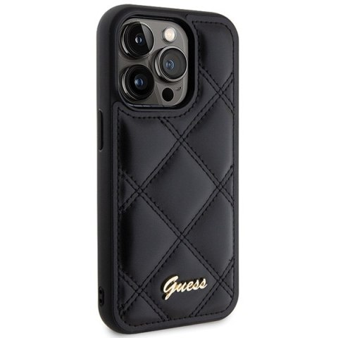 Guess nakładka do iPhone 15 Pro 6,1" GUHCP15LPSQSQSK czarna HC PU Quilted Metal Logo
