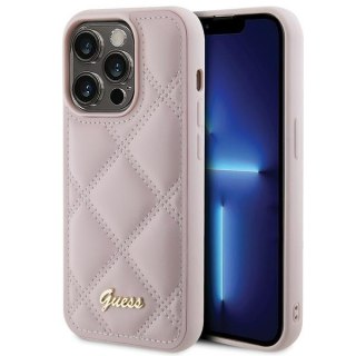 Guess nakładka do iPhone 15 Pro 6,1" GUHCP15LPSQSQSP różowa HC PU Quilted Metal Logo