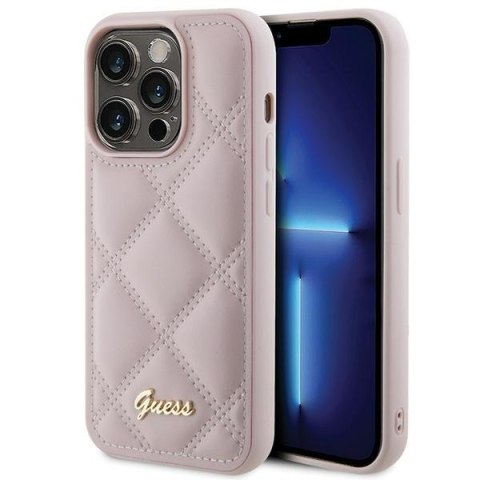 Guess nakładka do iPhone 15 Pro 6,1" GUHCP15LPSQSQSP różowa HC PU Quilted Metal Logo