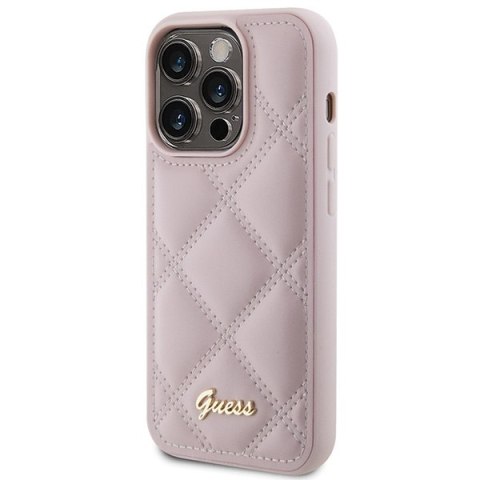 Guess nakładka do iPhone 15 Pro 6,1" GUHCP15LPSQSQSP różowa HC PU Quilted Metal Logo