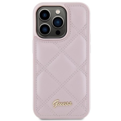 Guess nakładka do iPhone 15 Pro 6,1" GUHCP15LPSQSQSP różowa HC PU Quilted Metal Logo