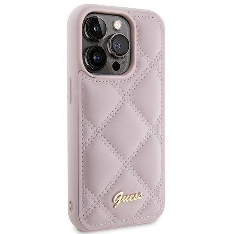 Guess nakładka do iPhone 15 Pro 6,1" GUHCP15LPSQSQSP różowa HC PU Quilted Metal Logo