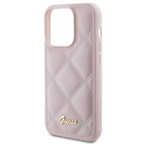 Guess nakładka do iPhone 15 Pro 6,1" GUHCP15LPSQSQSP różowa HC PU Quilted Metal Logo