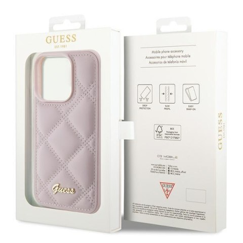 Guess nakładka do iPhone 15 Pro 6,1" GUHCP15LPSQSQSP różowa HC PU Quilted Metal Logo
