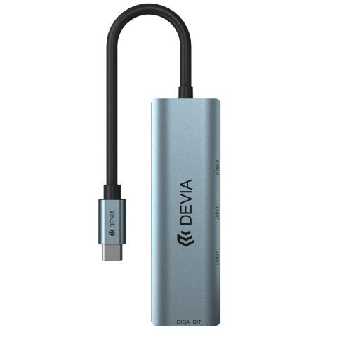 Devia adapter HUB 4w1 EC621 USB-C 3.1 do 3x USB 3.0 + RJ45 ciemnoszary