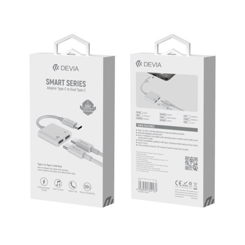 Devia adapter przejściówka EC609 USB-C - USB-C (port) + USB-C (port) biały