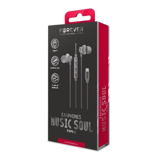 Forever słuchawki przewodowe Music Soul dokanałowe USB-C czarne