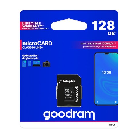 GoodRam karta pamięci 128GB microSDXC kl. 10 UHS-I 100 / 10 MB/s + adapter