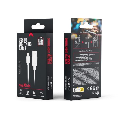 Maxlife kabel USB - Lightning 1,0 m 2A biały