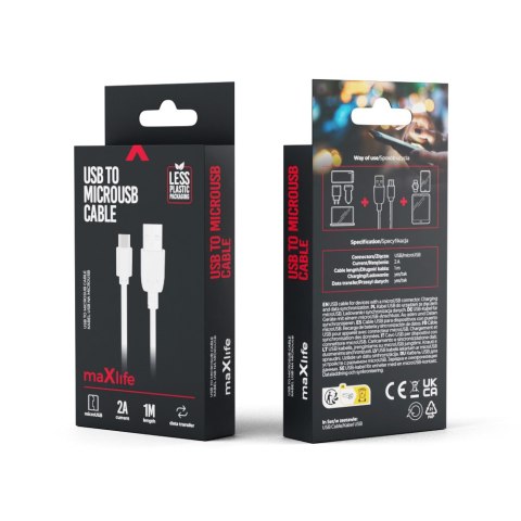 Maxlife kabel USB - microUSB 1,0 m 2A biały