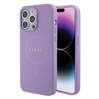 Guess nakładka do iPhone 15 Pro 6,1" GUHMP15LPSAHMCU fioletowa hardcase Saffiano MagSafe