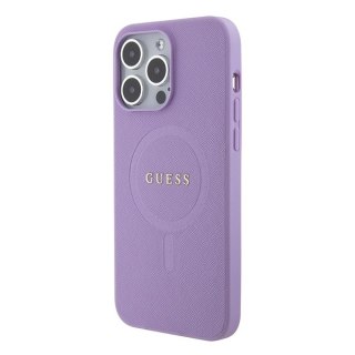 Guess nakładka do iPhone 15 Pro 6,1" GUHMP15LPSAHMCU fioletowa hardcase Saffiano MagSafe