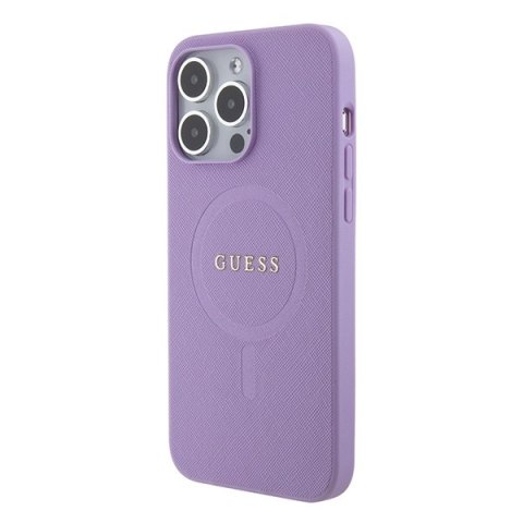 Guess nakładka do iPhone 15 Pro 6,1" GUHMP15LPSAHMCU fioletowa hardcase Saffiano MagSafe