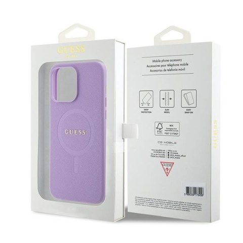 Guess nakładka do iPhone 15 Pro 6,1" GUHMP15LPSAHMCU fioletowa hardcase Saffiano MagSafe