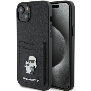 Karl Lagerfeld nakładka do iPhone 15 6,1" KLHCP15SSAPKCNPK czarna hardcase Saffiano Cardslot Karl&Choupette Metal Pin