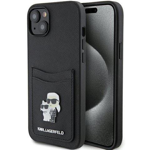 Karl Lagerfeld nakładka do iPhone 15 6,1" KLHCP15SSAPKCNPK czarna hardcase Saffiano Cardslot Karl&Choupette Metal Pin