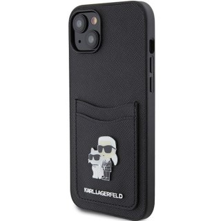 Karl Lagerfeld nakładka do iPhone 15 6,1" KLHCP15SSAPKCNPK czarna hardcase Saffiano Cardslot Karl&Choupette Metal Pin