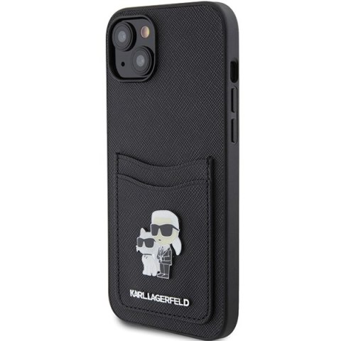 Karl Lagerfeld nakładka do iPhone 15 6,1" KLHCP15SSAPKCNPK czarna hardcase Saffiano Cardslot Karl&Choupette Metal Pin