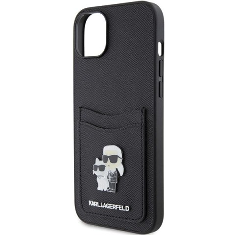 Karl Lagerfeld nakładka do iPhone 15 6,1" KLHCP15SSAPKCNPK czarna hardcase Saffiano Cardslot Karl&Choupette Metal Pin