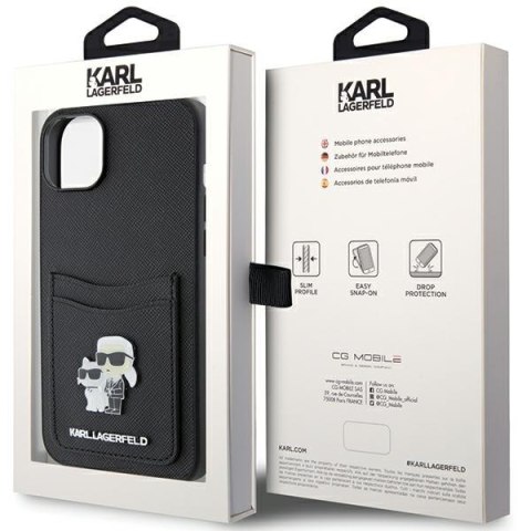 Karl Lagerfeld nakładka do iPhone 15 6,1" KLHCP15SSAPKCNPK czarna hardcase Saffiano Cardslot Karl&Choupette Metal Pin