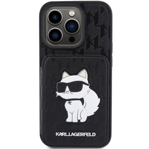Karl Lagerfeld nakładka do iPhone 15 Pro 6,1" KLHCP15LSAKCNSCK czarna hardcase Saffiano Cardslots and Stand Monogram Choupette