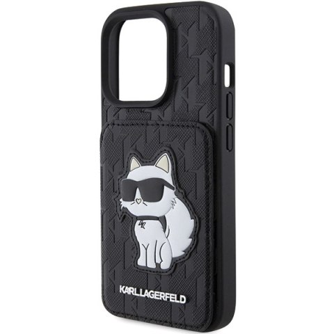 Karl Lagerfeld nakładka do iPhone 15 Pro 6,1" KLHCP15LSAKCNSCK czarna hardcase Saffiano Cardslots and Stand Monogram Choupette