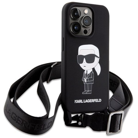 Karl Lagerfeld nakładka do iPhone 15 Pro Max 6,7" KLHCP15XSCBSKNK hardcase czarna Crossbody Silicone Ikonik