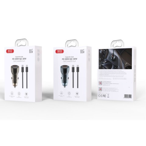 XO ładowarka samochodowa CC60 60W 1x USB 1x USB-C czarna + kabel USB-C - USB-C