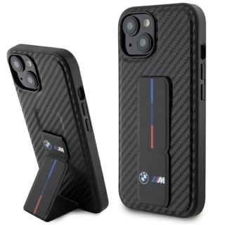 BMW nakładka do iPhone 15 6,1" BMHCP15SGSPCCK czarna HC GRIP STAND PU SMOOTH AND CARBON