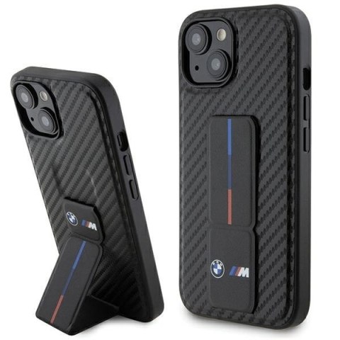 BMW nakładka do iPhone 15 6,1" BMHCP15SGSPCCK czarna HC GRIP STAND PU SMOOTH AND CARBON