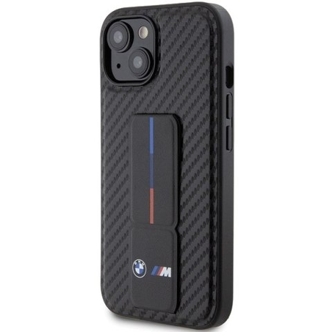 BMW nakładka do iPhone 15 6,1" BMHCP15SGSPCCK czarna HC GRIP STAND PU SMOOTH AND CARBON