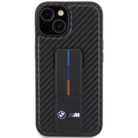 BMW nakładka do iPhone 15 6,1" BMHCP15SGSPCCK czarna HC GRIP STAND PU SMOOTH AND CARBON