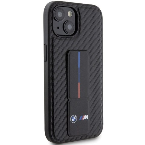 BMW nakładka do iPhone 15 6,1" BMHCP15SGSPCCK czarna HC GRIP STAND PU SMOOTH AND CARBON