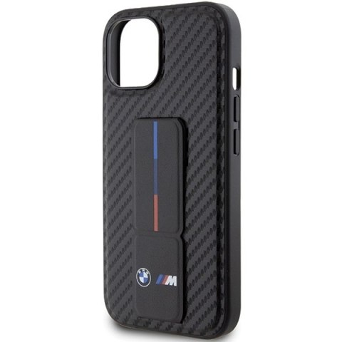 BMW nakładka do iPhone 15 6,1" BMHCP15SGSPCCK czarna HC GRIP STAND PU SMOOTH AND CARBON