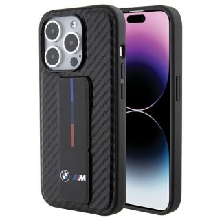BMW nakładka do iPhone 15 Pro 6,1" czarna BMHCP15LGSPCCK M HC GRIP STAND PU SMOOTH AND CARBON