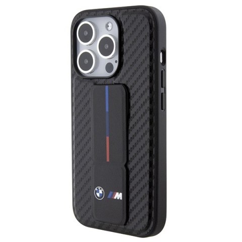 BMW nakładka do iPhone 15 Pro 6,1" czarna BMHCP15LGSPCCK M HC GRIP STAND PU SMOOTH AND CARBON